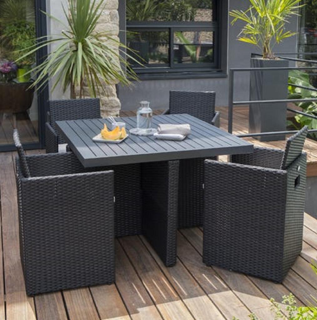 Salon De Jardin Resine Tressee Noir Encastrable 4 Personnes Leroy Merlin