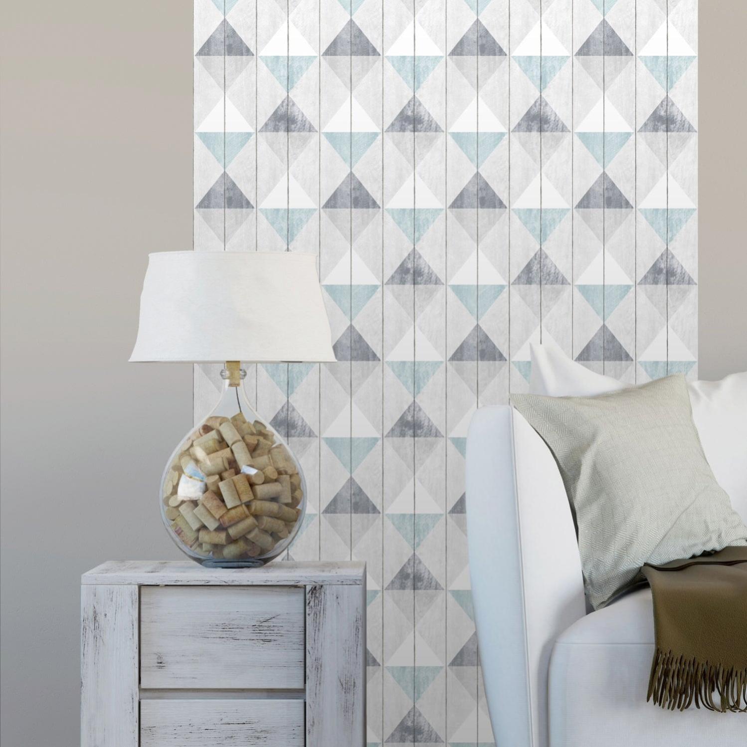 Papier Peint Vinyle Sur Intisse Planches Triangles Bleu Leroy Merlin