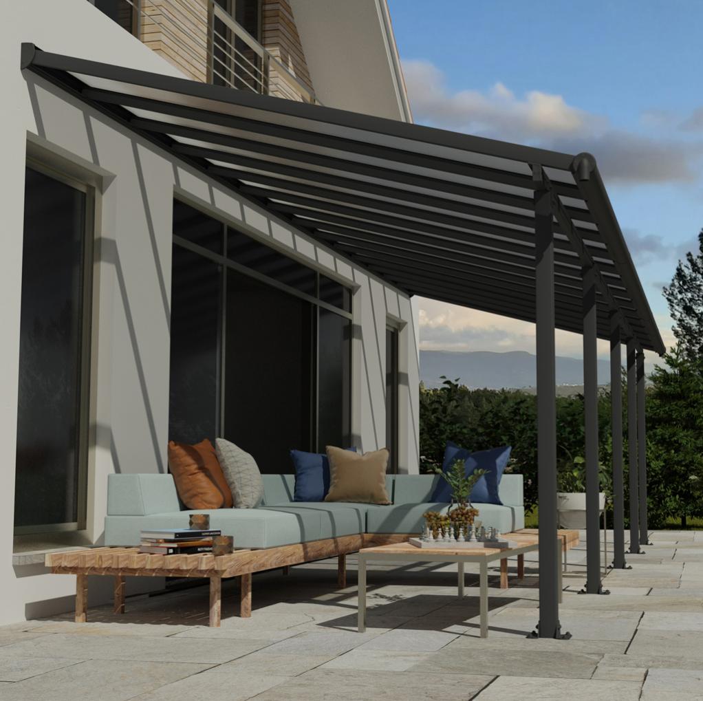 Pergola Adossee Anthracite Olympia 25 4 M Aluminium Et Polycarbonate Palram Leroy Merlin