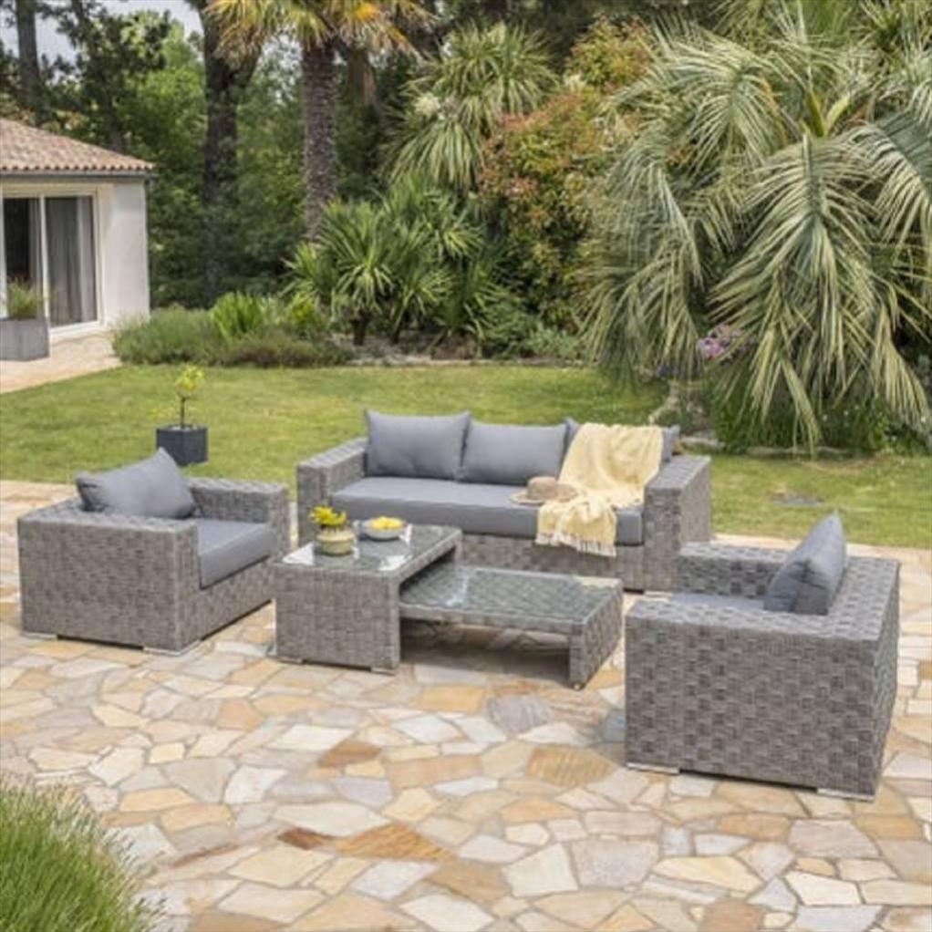 Salon Bas De Jardin Resine Tressee Gris Argent Tosca 6 Personnes Leroy Merlin