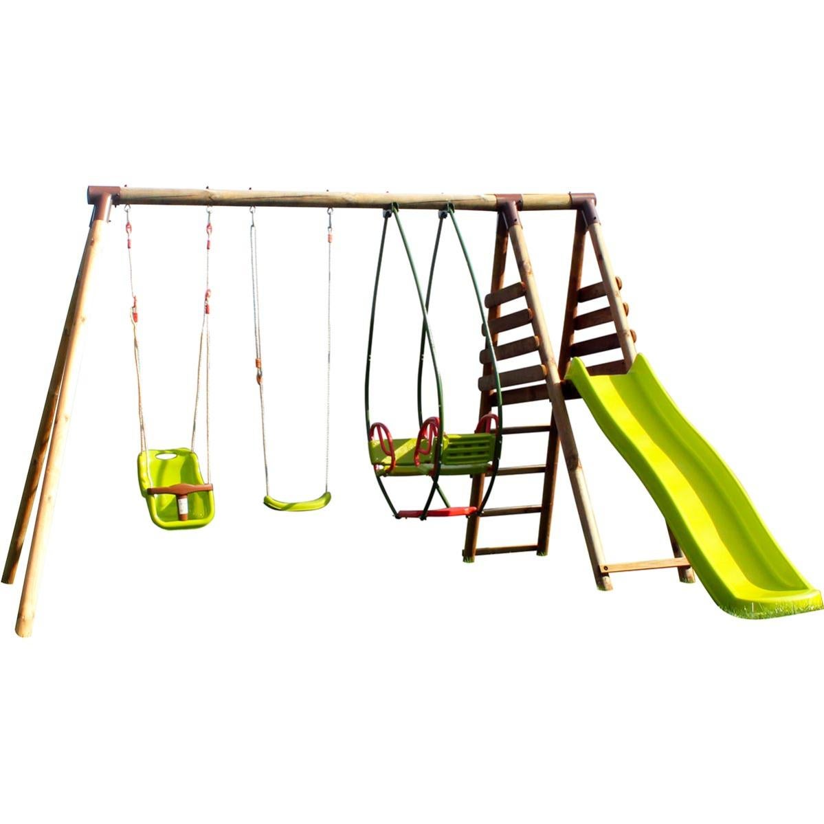 Soulet Station De Jeux En Bois Fougere Avec Portique Et Toboggan Balancoire Siege Bebe Balancelle Toboggan Jusqu A 5 Enfants L 3 40 M X P 3 62 M X H 2 35 M Leroy Merlin