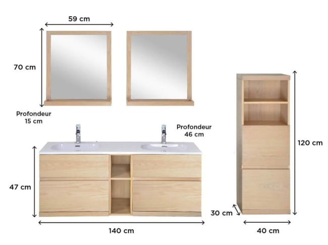 Meuble Salle De Bains 5 Pieces Enio L 140 X H 60 X P 46 Cm Effet Chene Enio Leroy Merlin