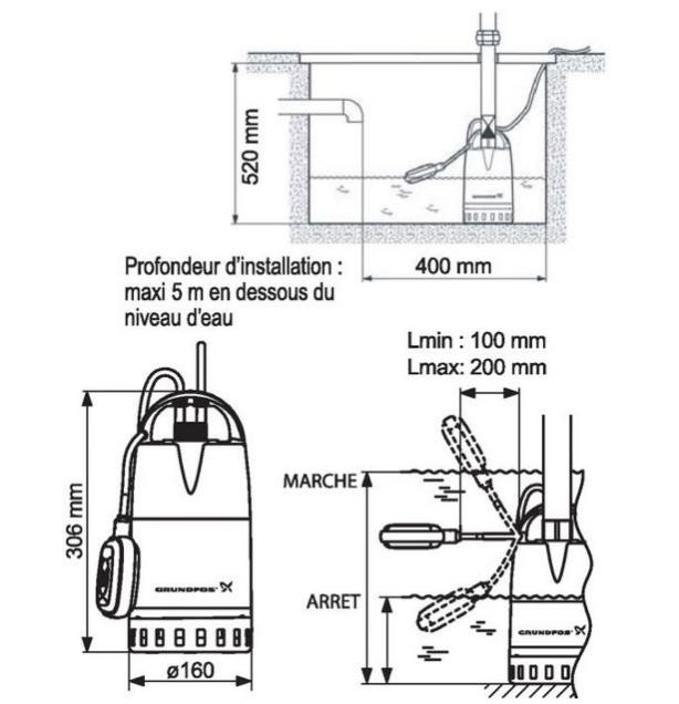 Grundfos - Pompe Submersible 250w 6 M?/h - Unilift Cc 5 A1 | Leroy Merlin