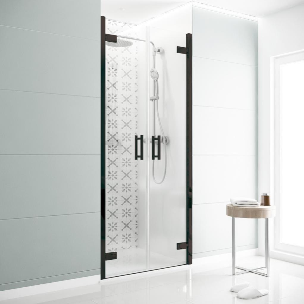 Porte de douche battante transparent, noir 80 cm, Delia | Leroy Merlin