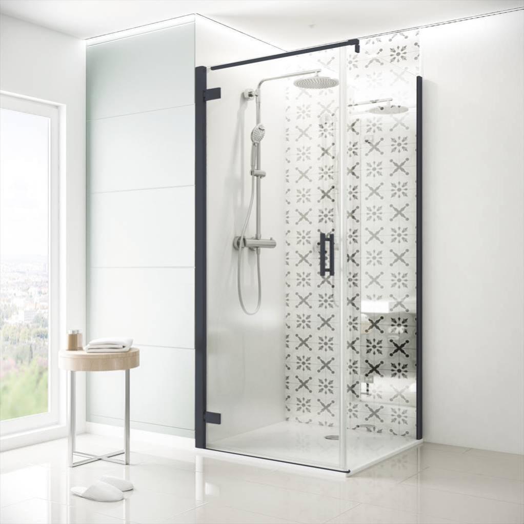 Porte de douche et paroi pivotante transparent, noir 90 cm   70 cm ...