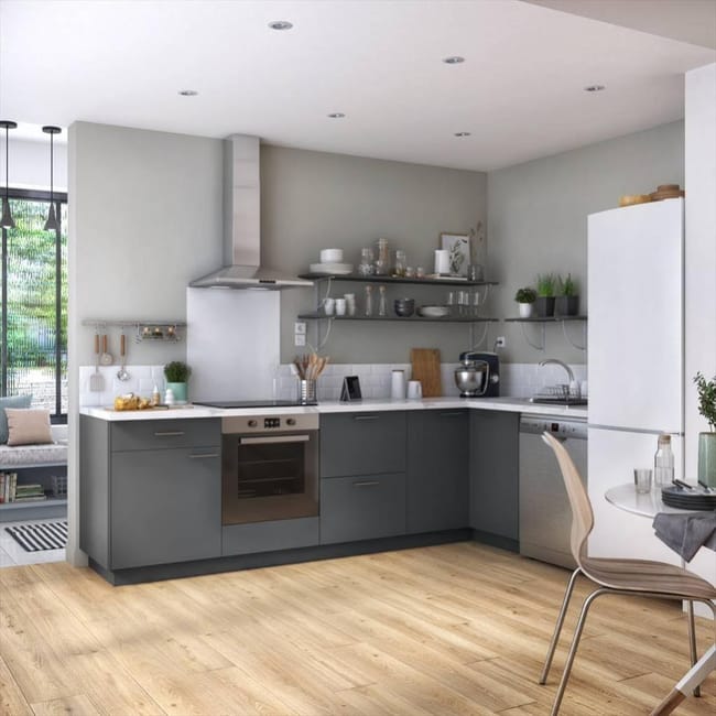 Cuisine Sofia gris foncé mat, l.320 cm avec meuble bas | Leroy Merlin