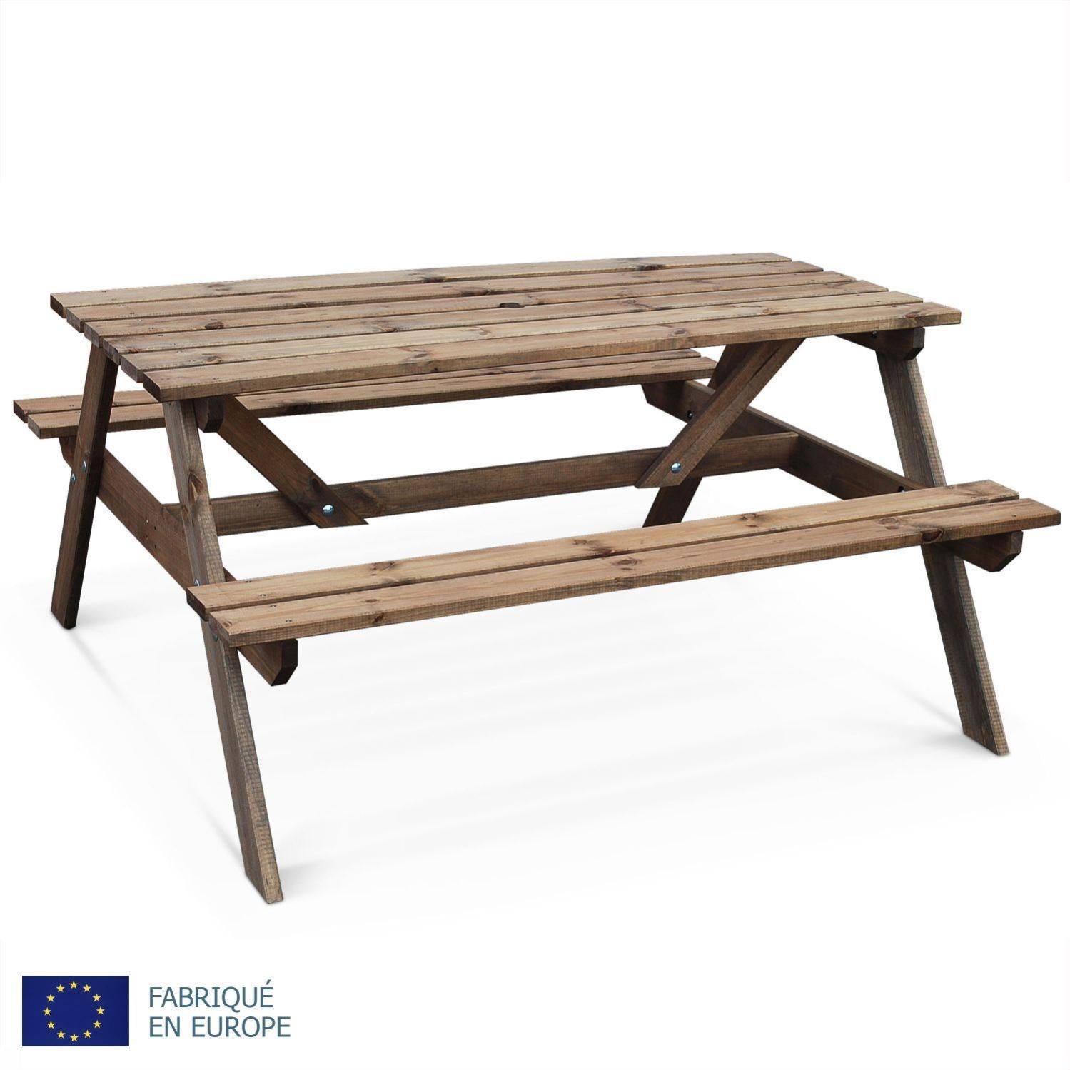 Table De Pique Nique En Bois 150cm Padano Table De Jardin Rectangulaire Avec Bancs En Pin Fsc Leroy Merlin