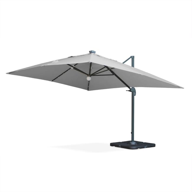 Parasol Déporté Solaire Led Rectangulaire 3 X 4 M Haut De Gamme Luce Gris Clair Parasol Excentré Inclinable Leroy Merlin
