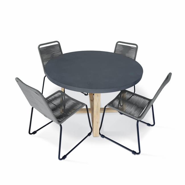 Table De Jardin Ronde En Fibre De Ciment O120cm Borneo Et Chaises