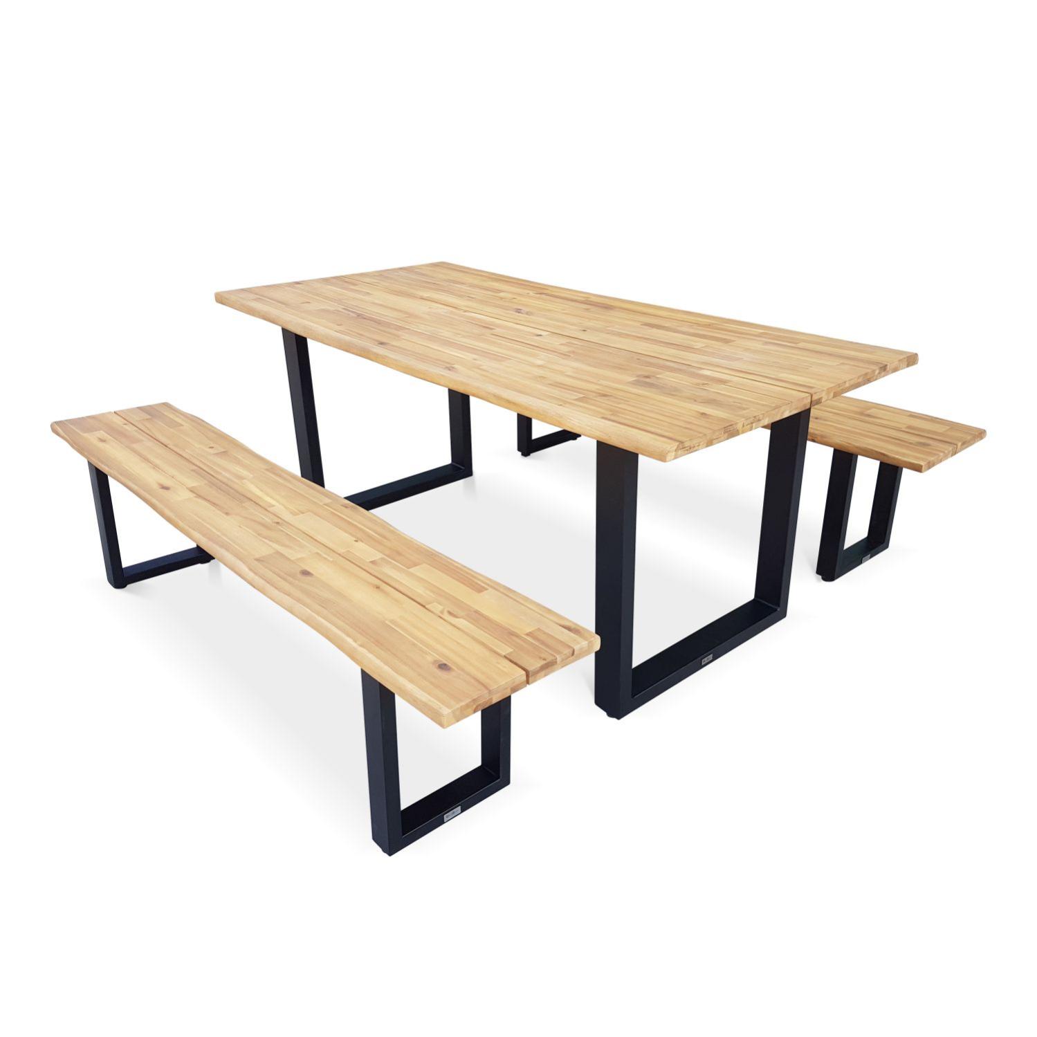 Table De Jardin En Bois 180cm Avec 2 Bancs Salta Esprit Industriel 6 Personnes Leroy Merlin