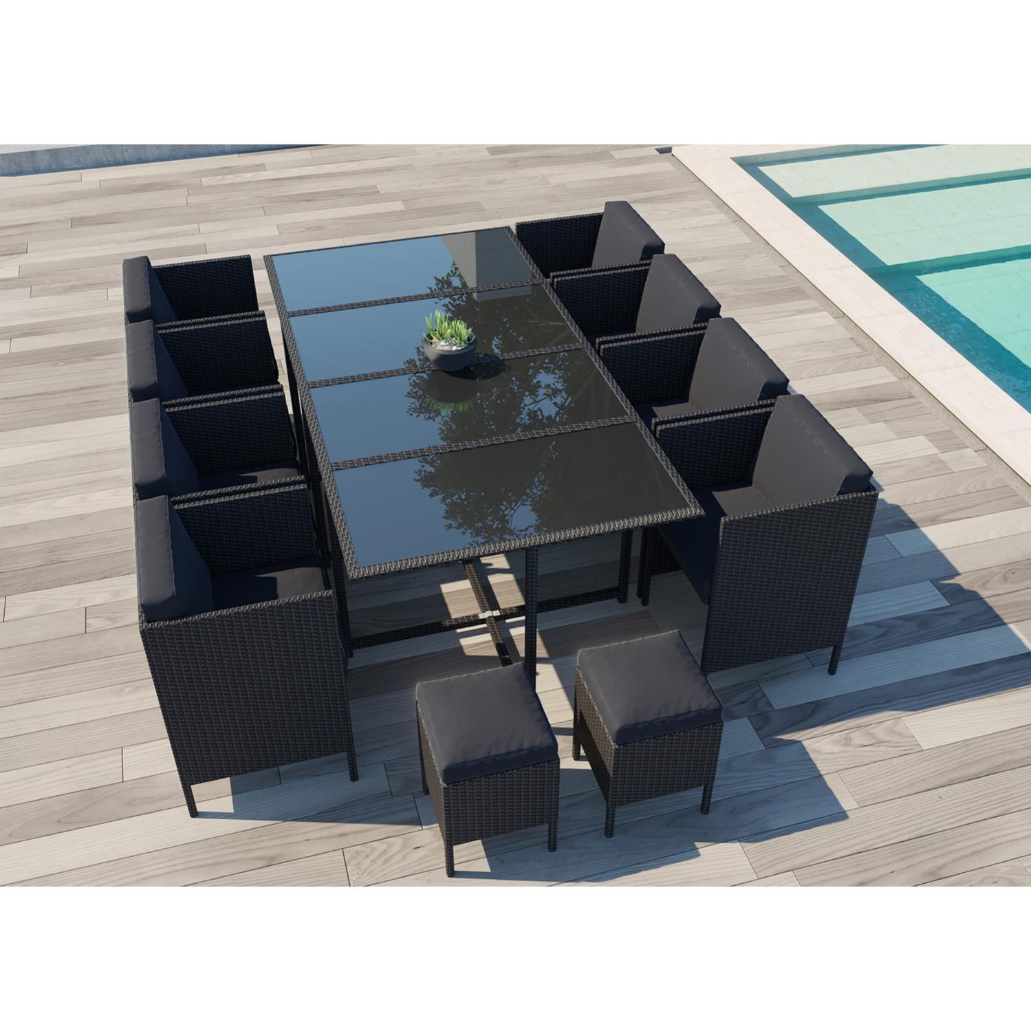 Daytona 12 Salon De Jardin Encastrable 12 Places En Resine Tressee Noir Noir Leroy Merlin