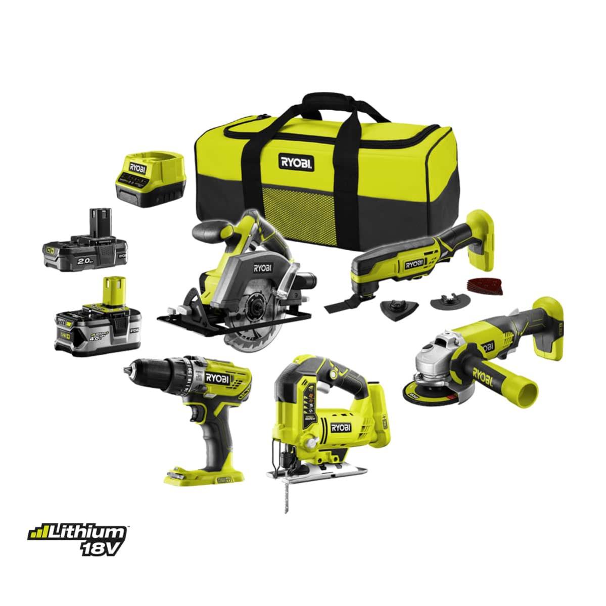 Pack Ryobi Complet 5 Outils 2 Batteries 2 0ah Et 4 0ah 1 Chargeur R18ck5a 242s Leroy Merlin