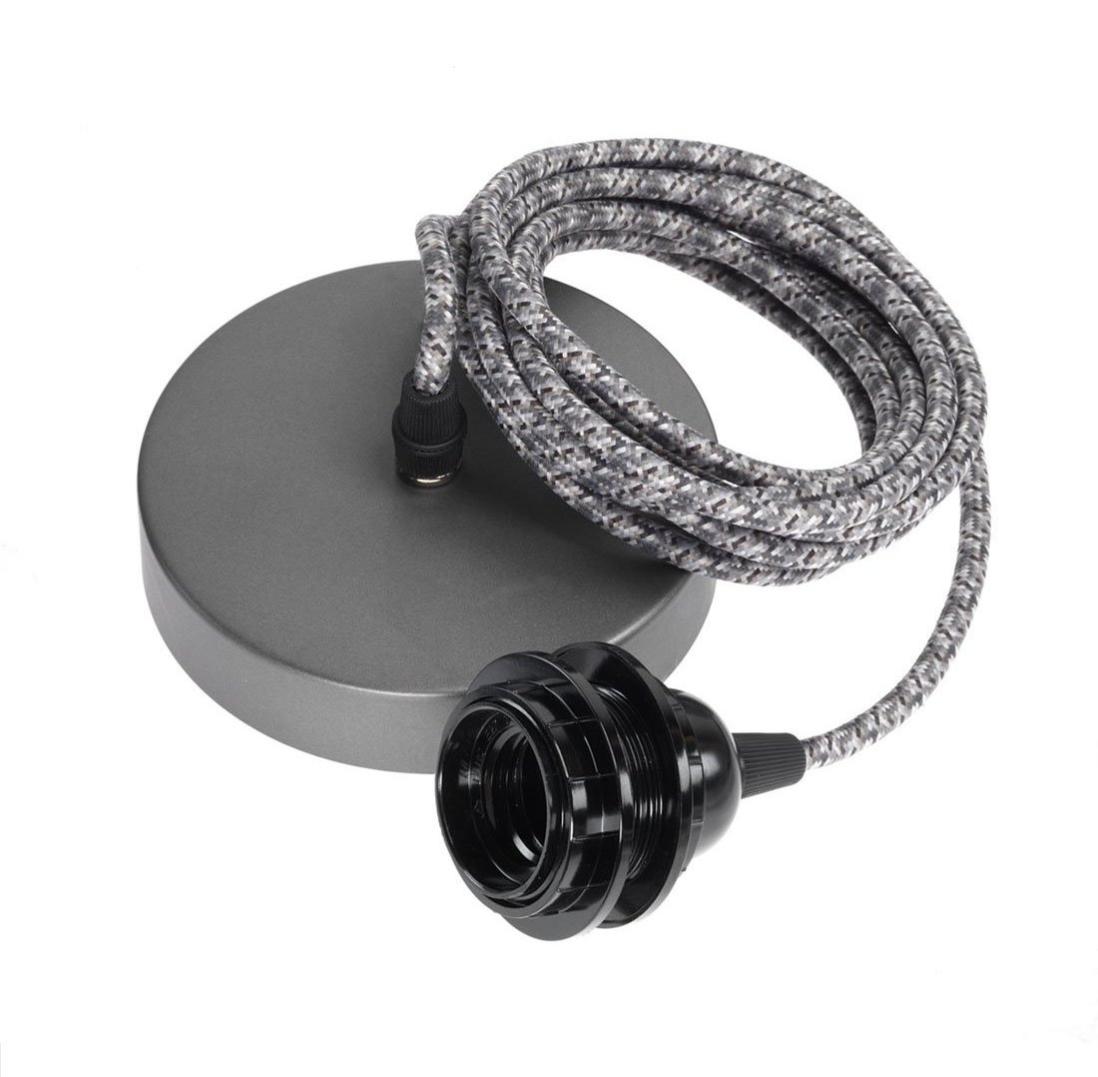 Hoopzi Hang 1 Suspension Metal 1 Lumiere Fil Electrique Tissu 15 Couleurs Douille E27 Chevron Gris Leroy Merlin