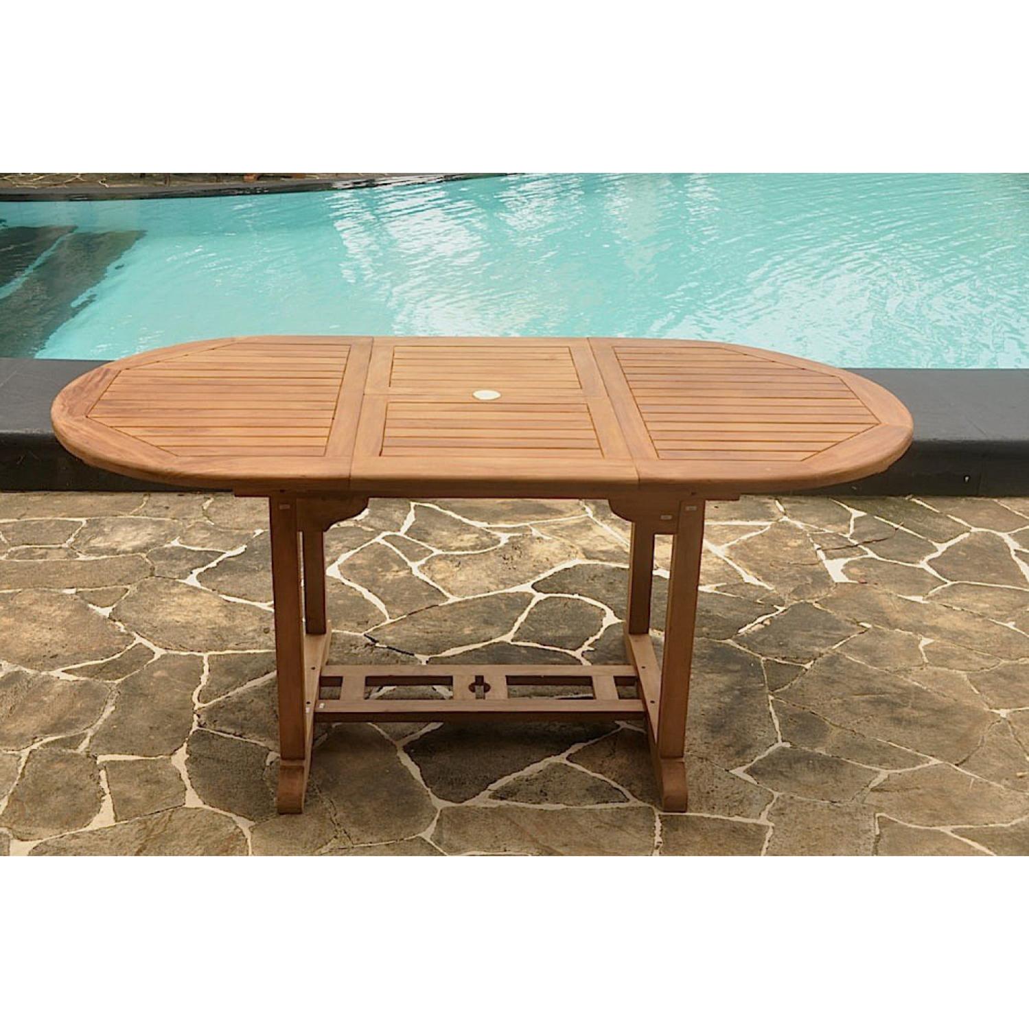 Table Kajang 6 Table De Jardin Ovale Extensible En Teck Brut 6 Personnes Leroy Merlin