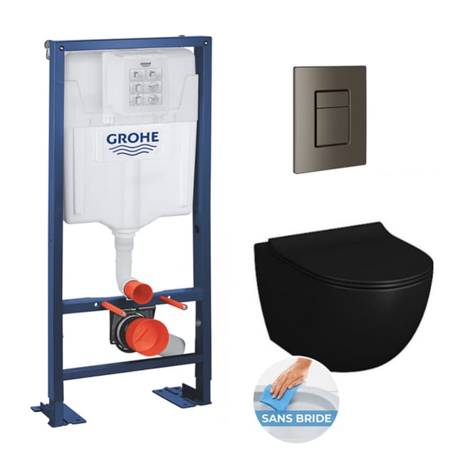 Grohe Pack Rapid Sl Autoportant Plaque Hard Graphite Brosse Wc Suspendu Sento Abattant Noir Mat Leroy Merlin