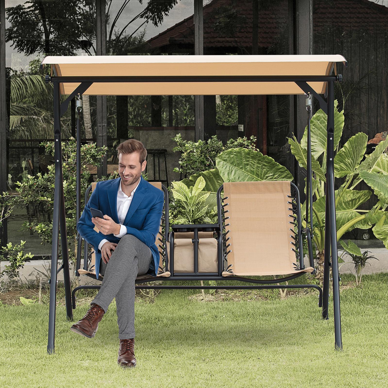 Balancelle De Jardin 2 Places Table Rangement Beige Leroy Merlin