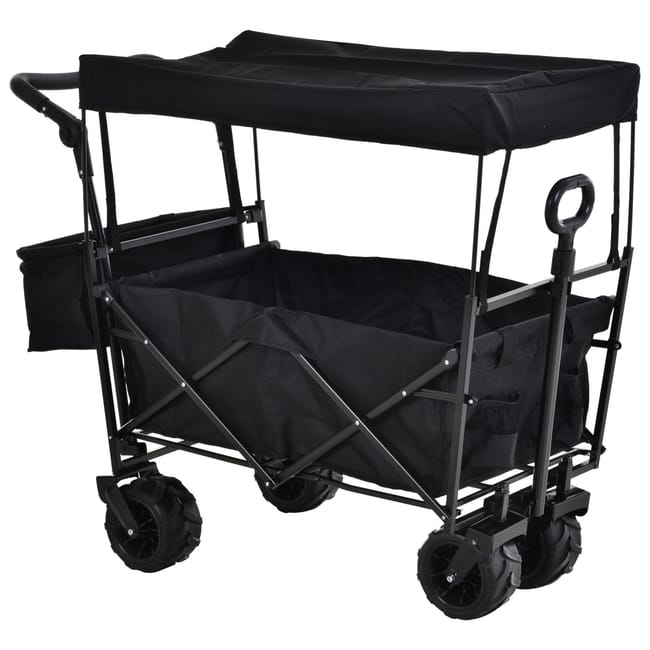 Chariot De Plage Transport Pliable Tout Terrain Metal Noir Oxford