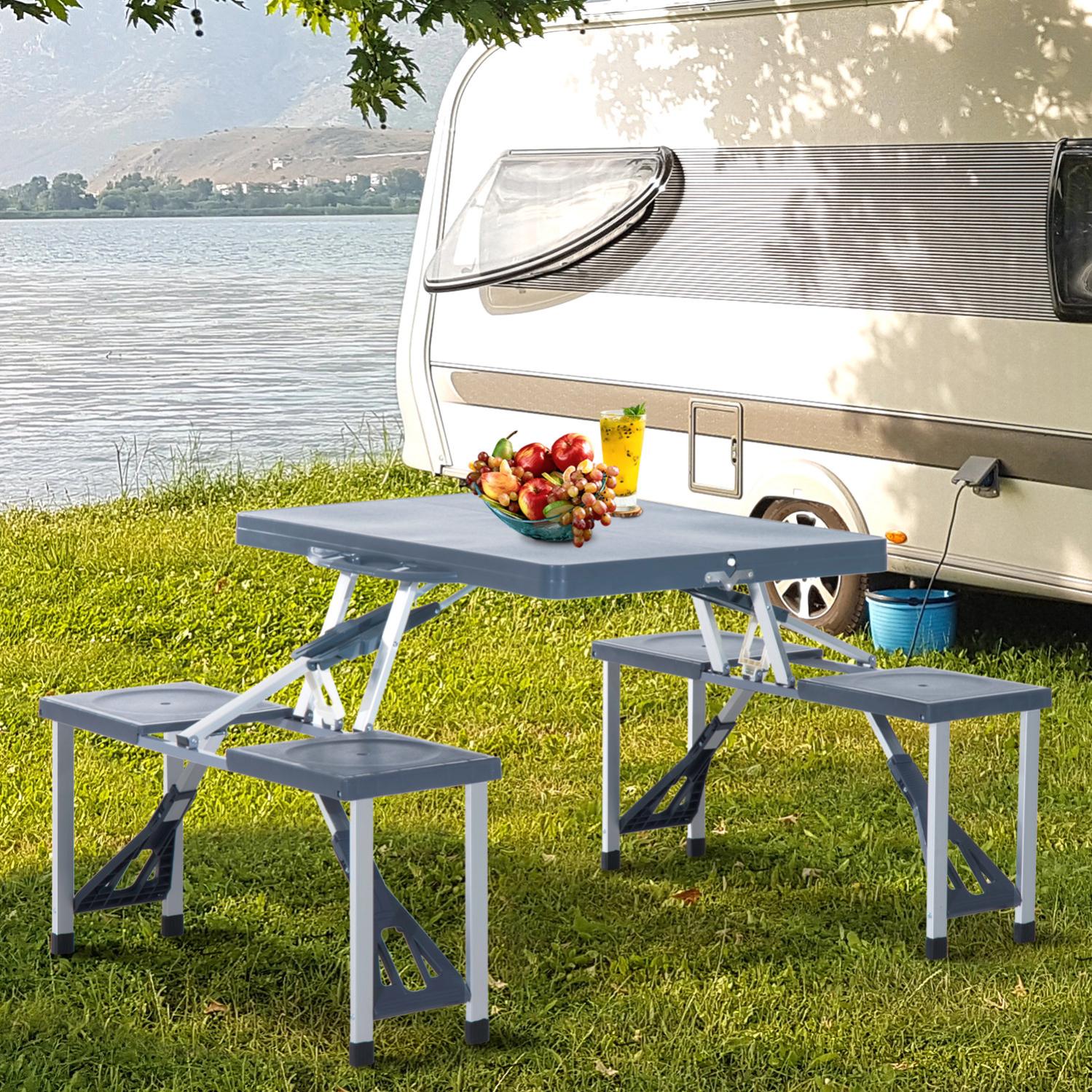 Table De Camping Pliante 4 Tabourets Gris Fonce Leroy Merlin