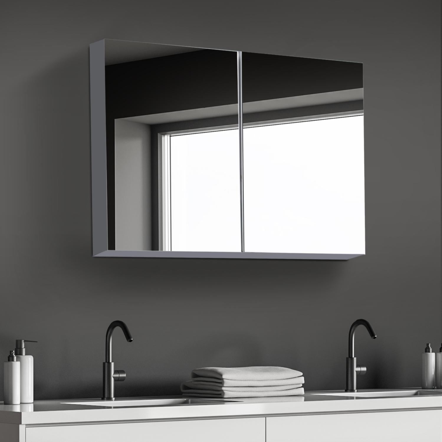 Armoire Miroir De Salle De Bain 2 Portes Et Étagères Mdf Blanc | Leroy