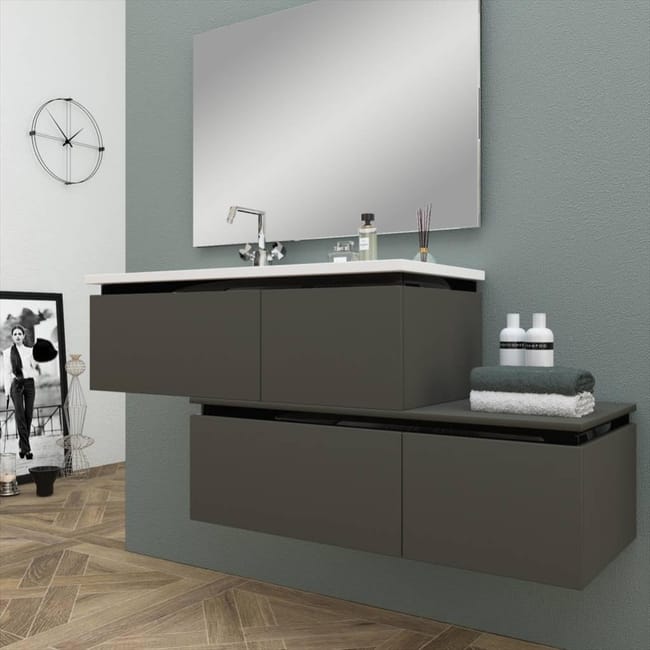 Ensemble De Meuble Et Vasque L 100 X H 30 X P 45 Cm Gris Poivre Avril Leroy Merlin