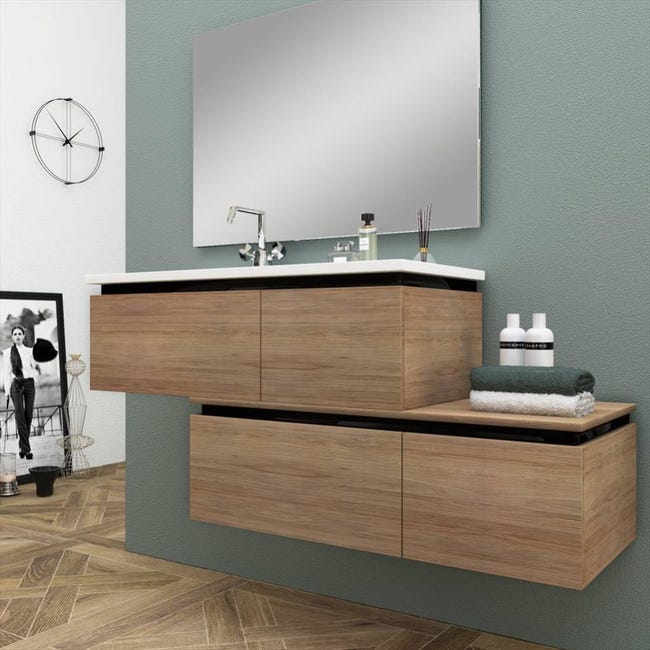 Ensemble De Meuble Et Vasque L 100 X H 30 X P 45 Cm Chene Tabac Avril Leroy Merlin