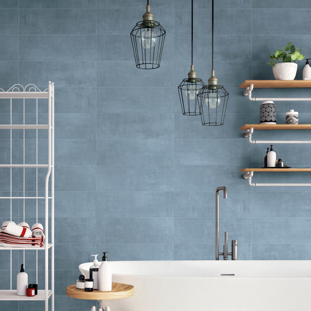 Carrelage Mur Forte Uni Bleu Mat L 20 X L 60 Cm Stripe Leroy Merlin