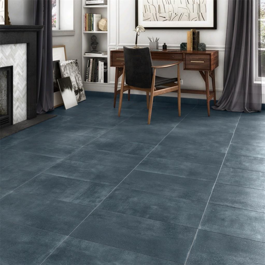 Carrelage sol et mur intenso effet béton bleu Blue l.30 x L.60 cm