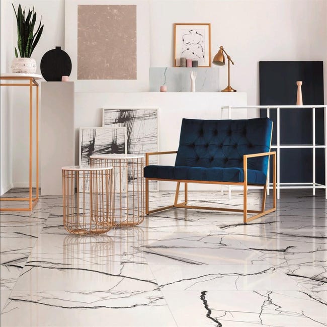 Carrelage Sol Mur Intenso Effet Marbre Blanc Veines Noires Rimini L 30 X L 60 Cm Leroy Merlin