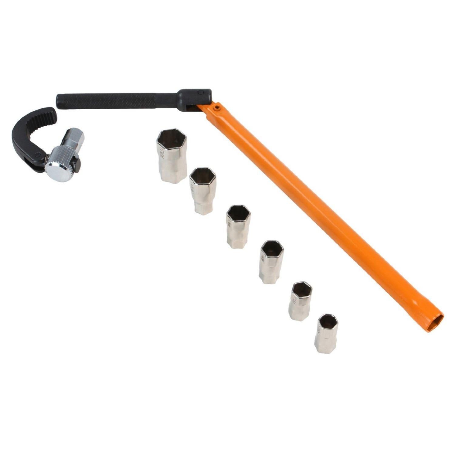 Cle De Lavabo 11 Pouces Avec 6 Embouts Differents Orange 3401027 Leroy Merlin