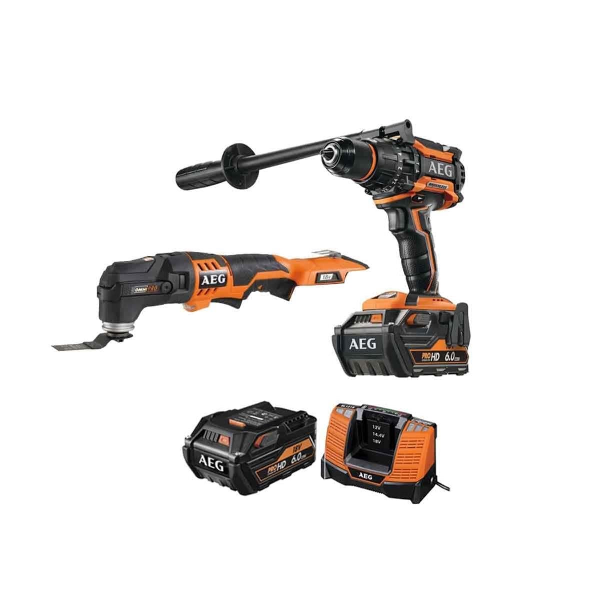 Pack Aeg Perceuse Percussion Brushless 18v Bsb18bl 602c Outil Multifonctions 18v Li Ion Omni18c 0kit1x 2 Batteries 6 0ah 1 Chargeur Leroy Merlin