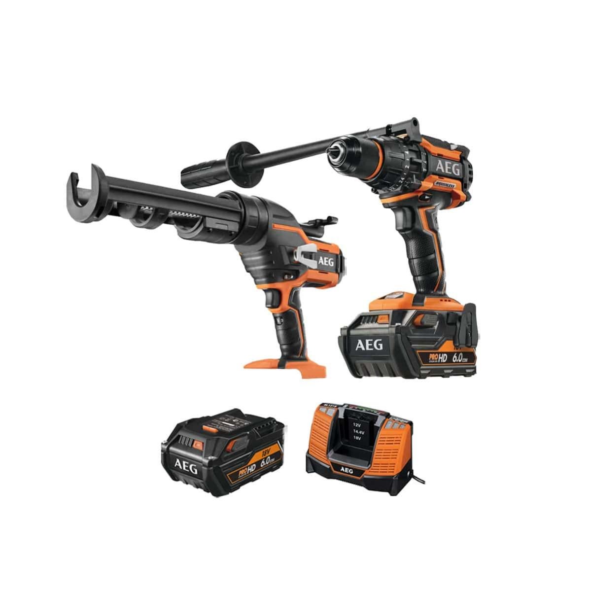 Pack Aeg Perceuse Percussion Brushless 18v Bsb18bl 602c Pistolet A Silicone 18v Bkp18c 310 0 2 Batteries 6 0ah 1 Chargeur Leroy Merlin