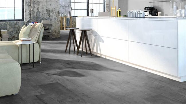 dalle pvc a clipser forte ceramin slim effet pierre fano gris fonce leroy merlin