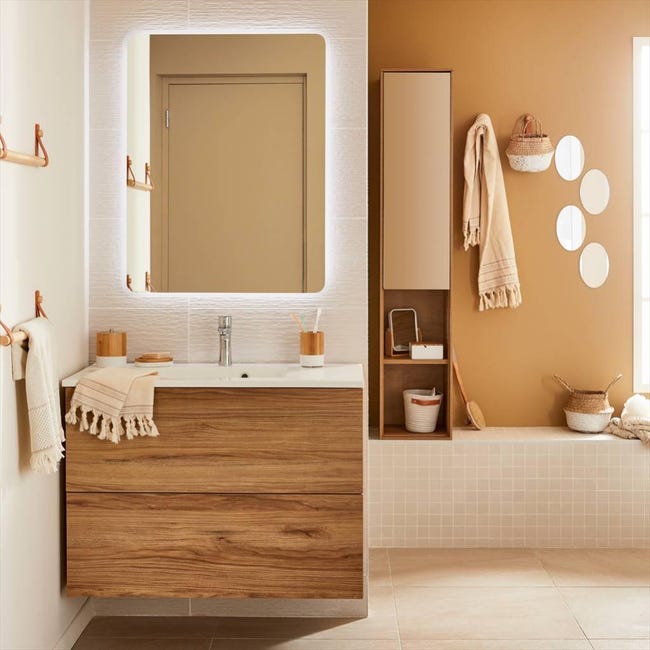 Meuble Simple Vasque L 90 X H 64 Effet Chene Miel Neo Line Leroy Merlin