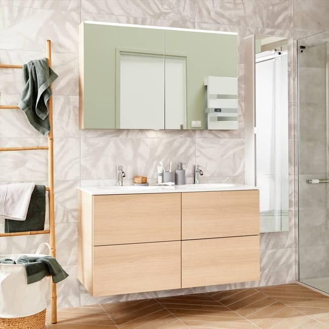 Meuble Double Vasque L 120 X H 64 Effet Chene Naturel Neo Line Leroy Merlin