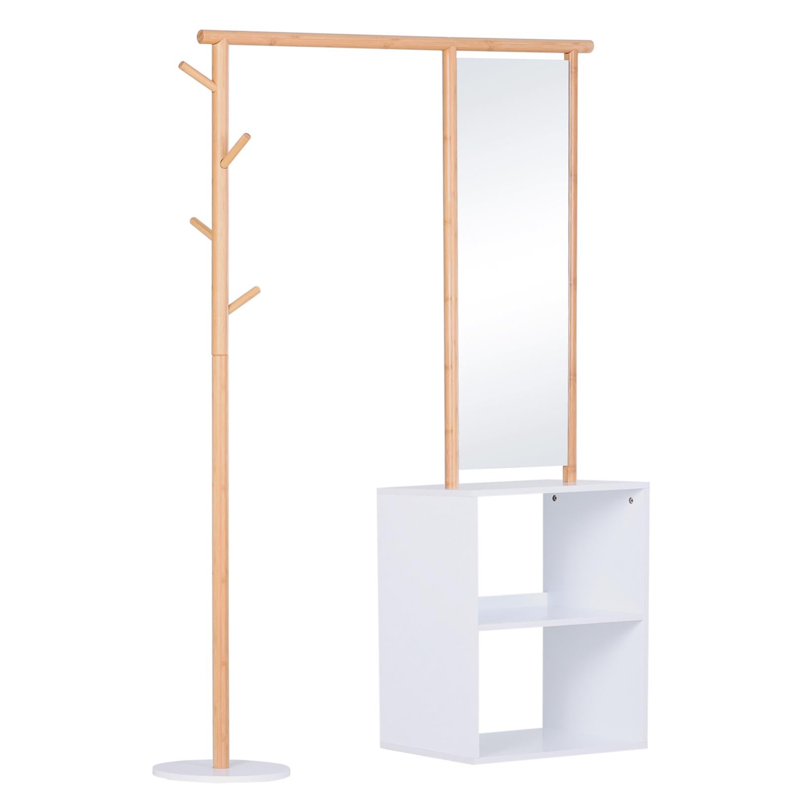 Porte Manteaux Meuble D Entree Avec Penderie Miroir Mdf Bambou Leroy Merlin