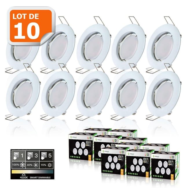 10 Spots Led Dimmable Sans Variateur 7w Eq 56w Blanc Neutre Finition Blanc Leroy Merlin