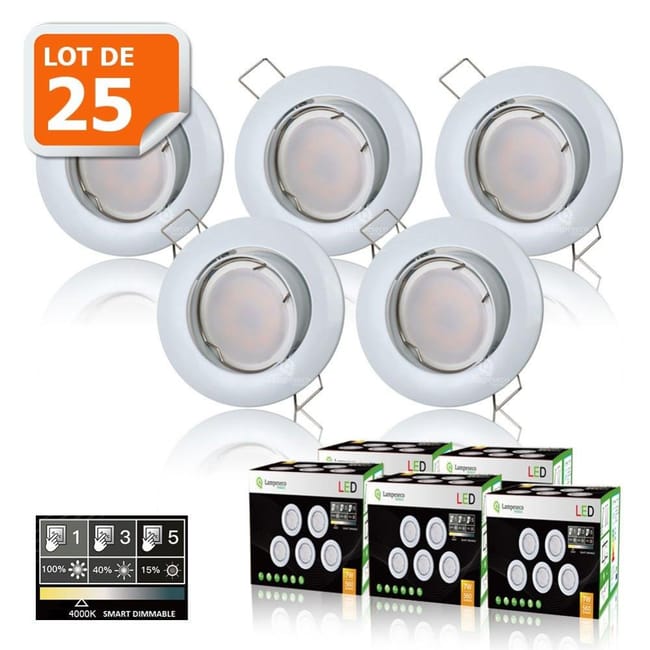25 Spots Led Dimmable Sans Variateur 7w Eq 56w Blanc Neutre Orientable Finition Blanc Leroy Merlin