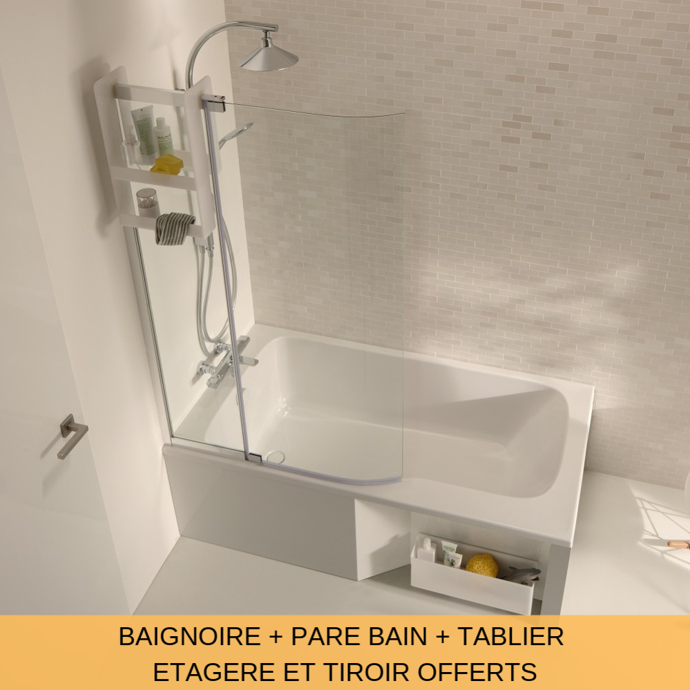 Jacob Delafon Ensemble Baignoire Bain Douche Blanc Pare Bain Tablier Malice 160 X 85 Version Droite Leroy Merlin