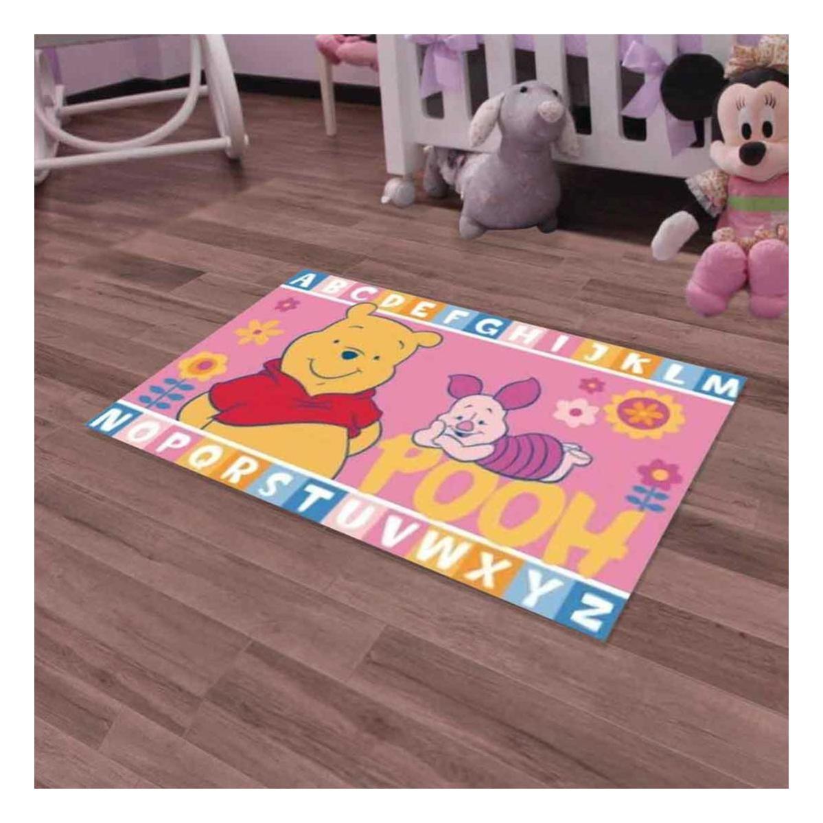Tapis Enfant 80x140 Cm Rectangulaire Winnie L Ourson Alphabet Rose Chambre Adapte Au Chauffage Par Le Sol Leroy Merlin