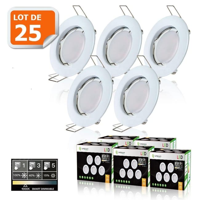 25 Spots Led Dimmable Sans Variateur 7w Eq 56w Blanc Neutre Finition Blanc Leroy Merlin