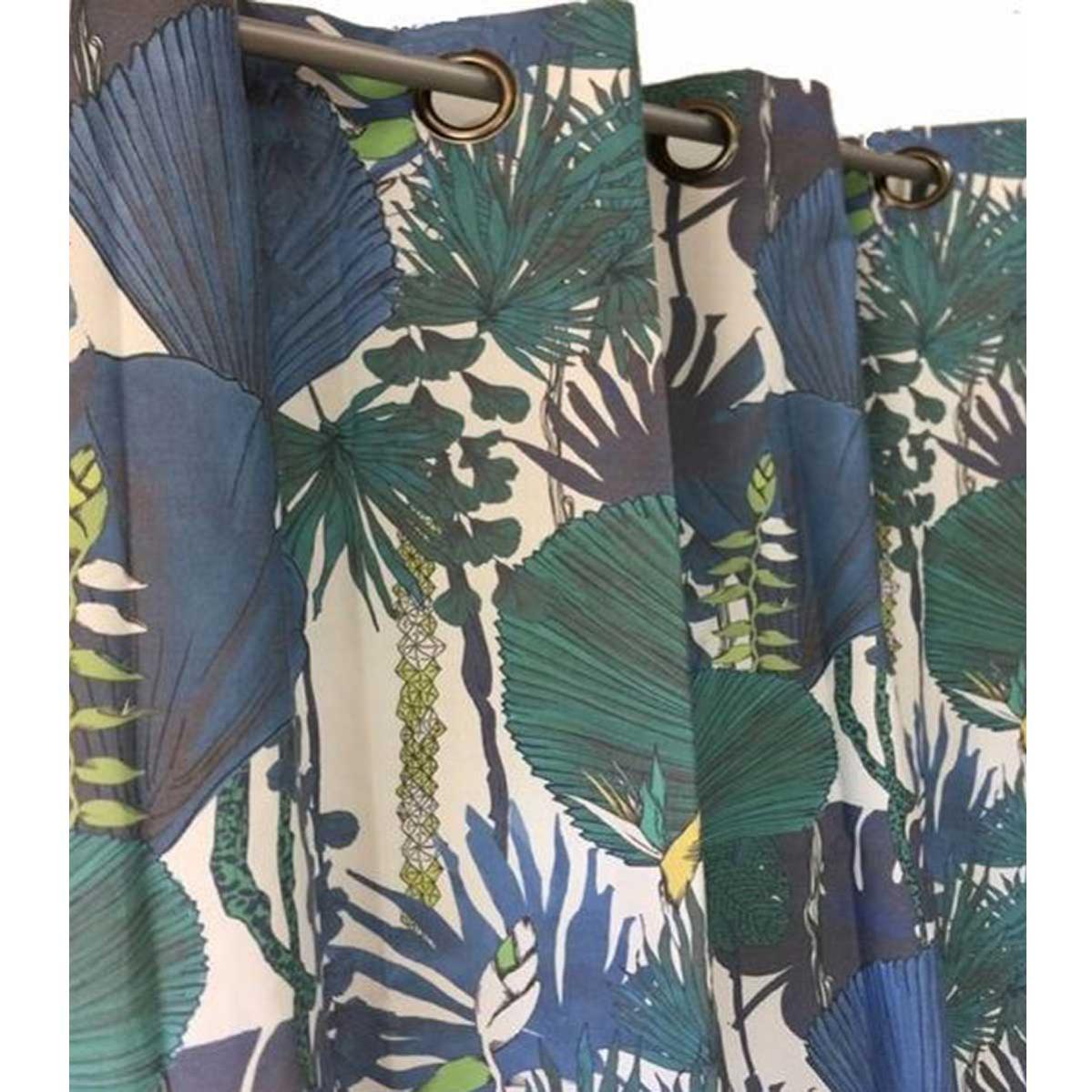 Rideau Motifs  jungle  Tiss  En France Bleu 140 X 