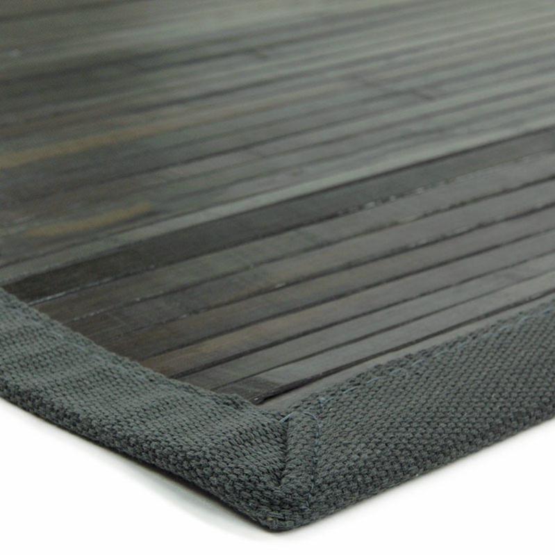 Solo Bamboo Tapis  En Bambou  Larges Lattes Et Ganse Gris 