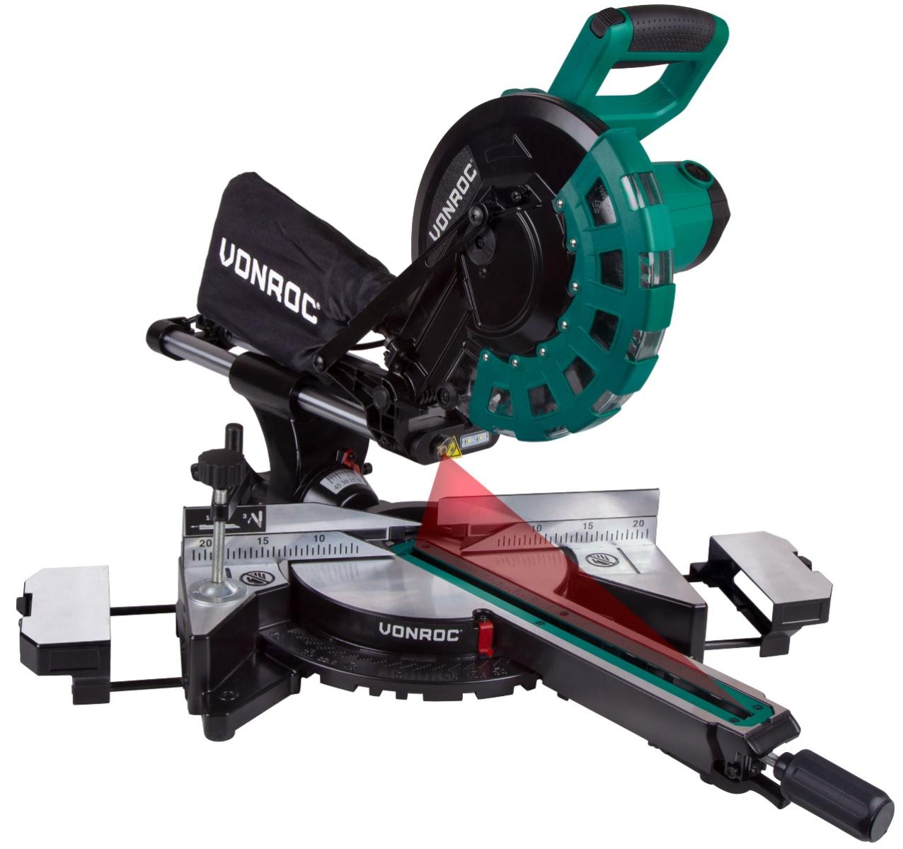 Vonroc Scie A Onglet Radiale 2200w Lame De Scie O 254 Mm Et 60 Dents Laser Et Led Integre Leroy Merlin