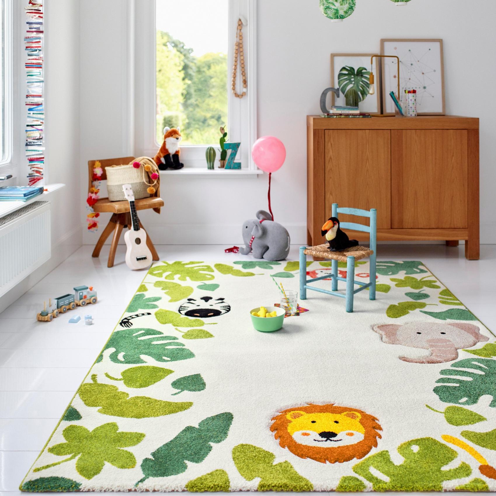  Tapis  Chambre  Enfant Blanc Motif Animaux Jungle 120x170cm 