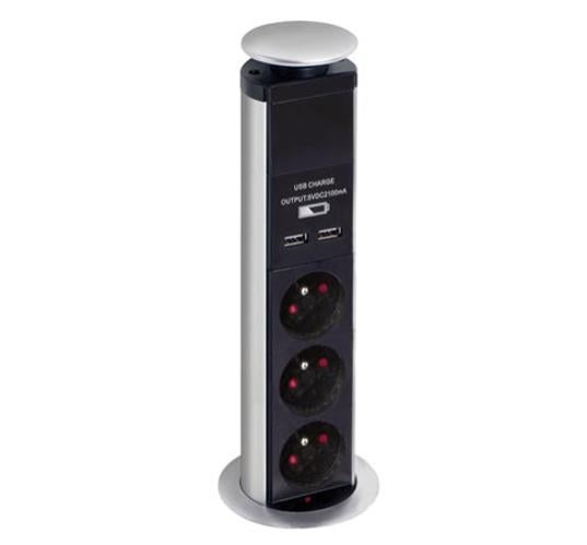 Multiprise Electrique De Bureau Escamotable A 3 Prises 2 X Usb Leroy Merlin
