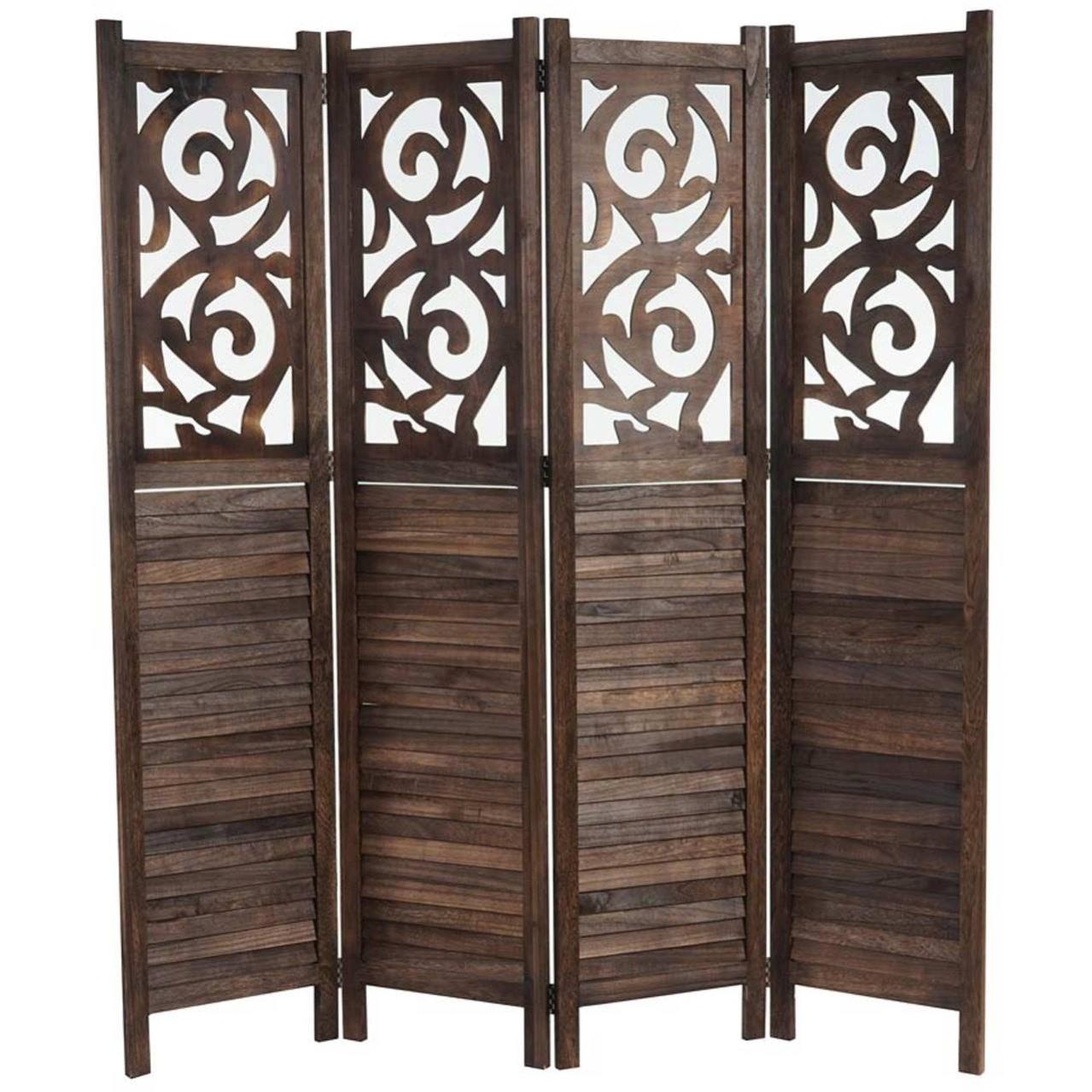 Paravent 4 Panneaux En Bois Marron 170x160cm Par04033 | Leroy Merlin