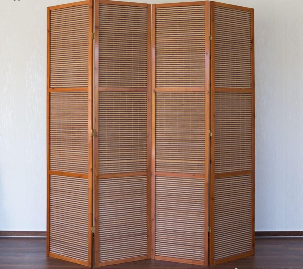 Paravent 4 Panneaux Marron En Bois Et Bambou 172x200 Cm Par06050 ...