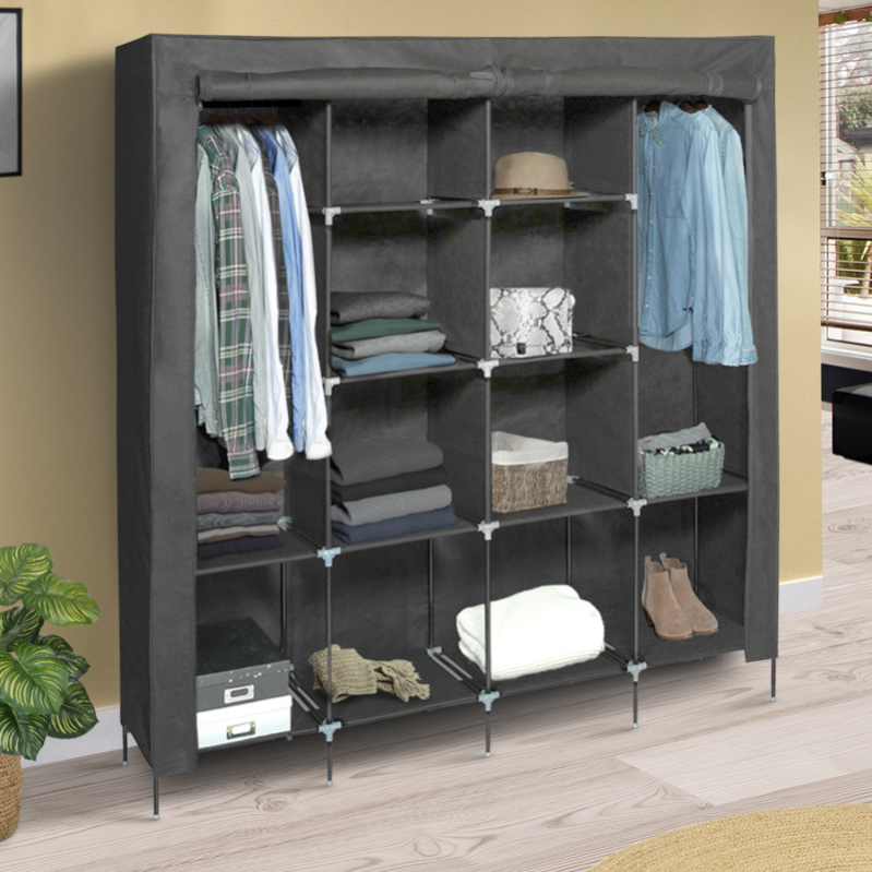 Grande Armoire De Rangement Grise Dressing Double Penderie Xxl Tissu Leroy Merlin