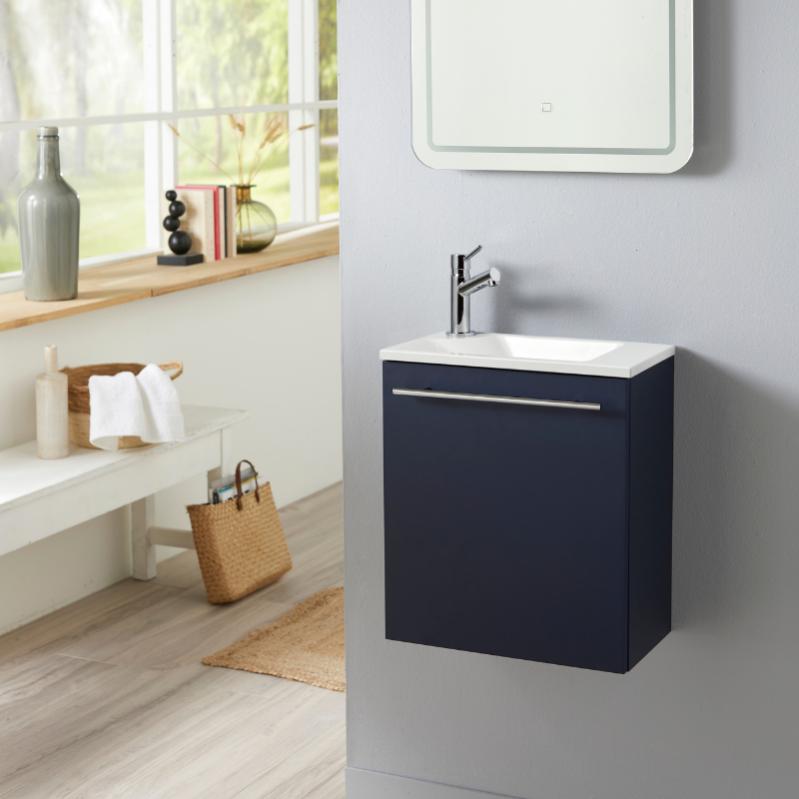 Meuble Lave Mains Pour Wc Bleu Nuit De Qualite Avec Robinet Eau Froide Leroy Merlin