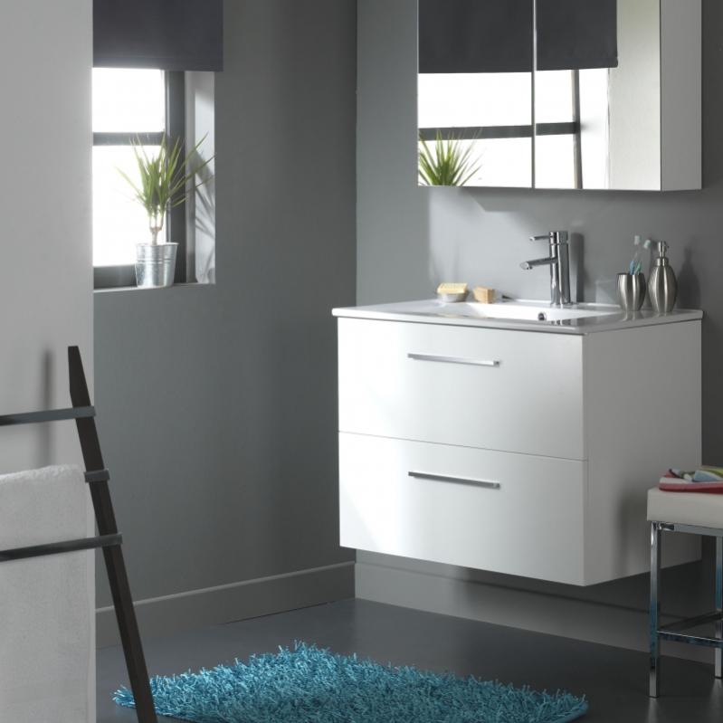 Meuble De Salle De Bain A Suspendre 80 Cm 2 Tiroirs Blanc Laque Leroy Merlin